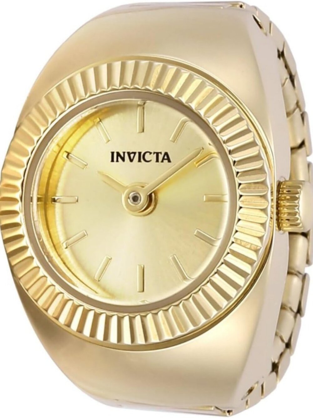Chic Mini Gold Stainless Steel Ring Watch for Women, 16.5mm Quartz Timepiece